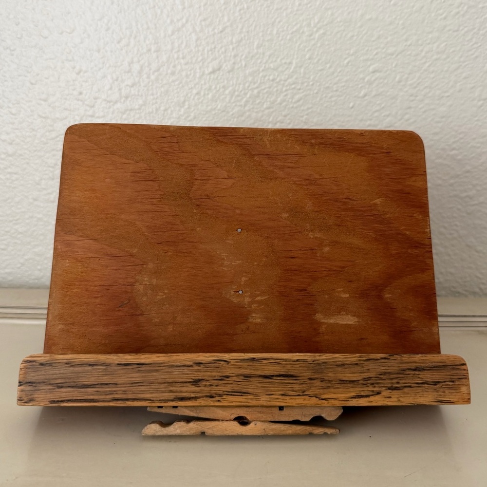 Vintage Rustic Primitive Handmade Wood Easel Stand Shelf Tabletop Cottage Farm